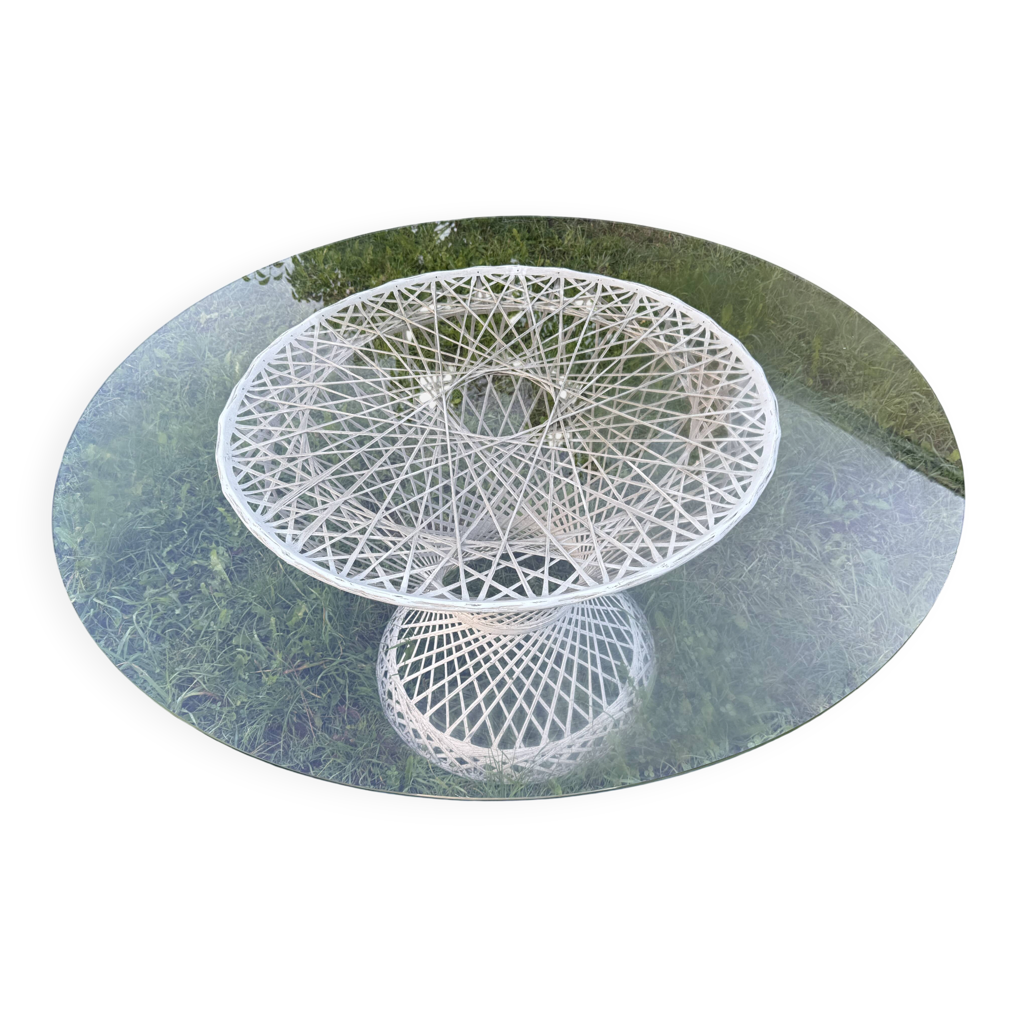 Russell Woodward garden table, fibreglass woven.