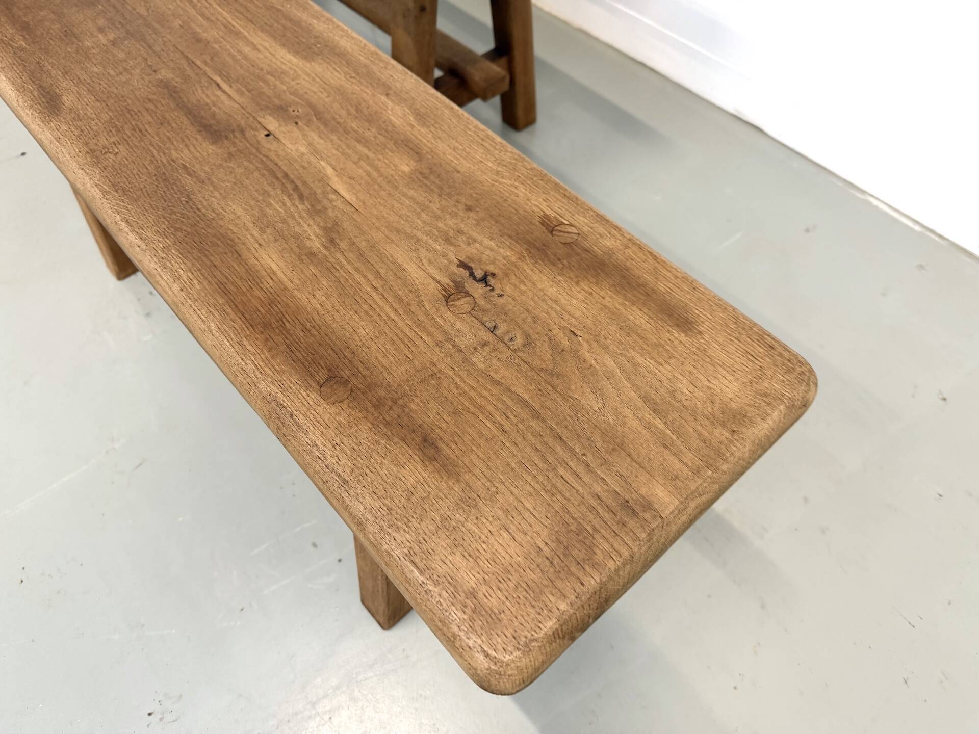 Pair of small solid oak benches - 1950s