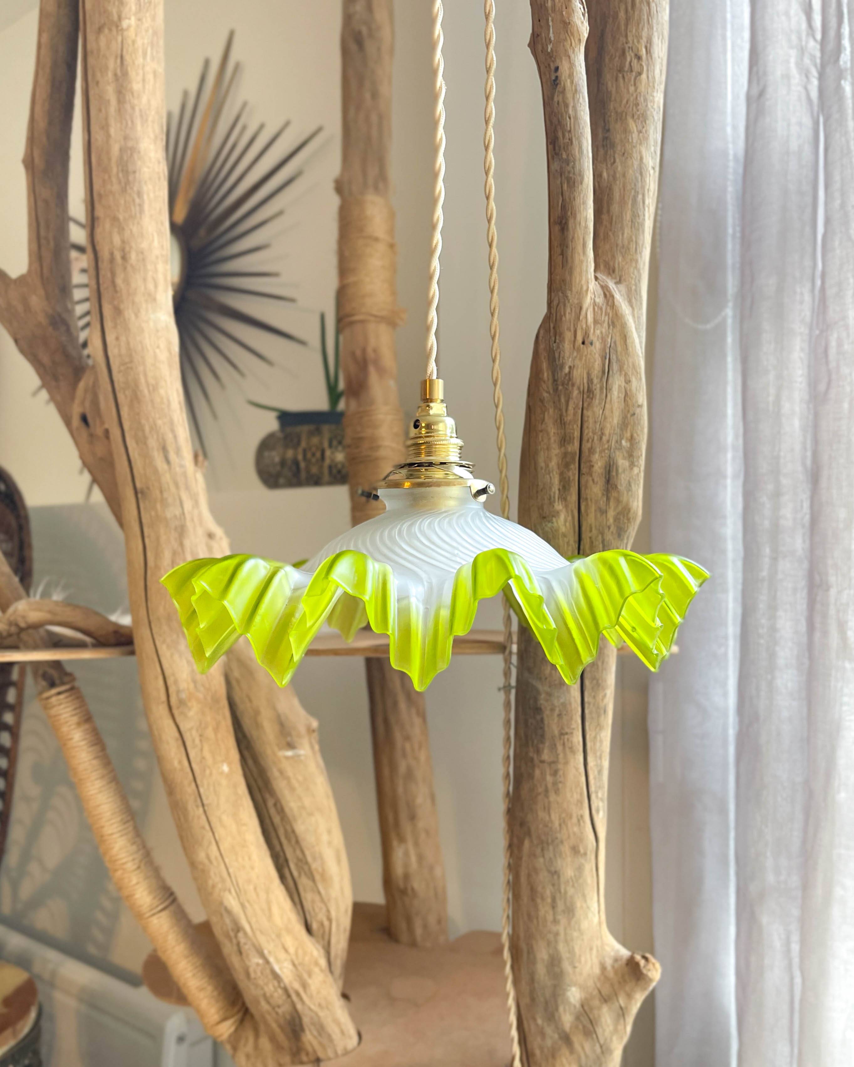Vintage lampshade in green lace glass, customizable