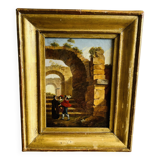 Oil painting on canvas depicting ancient ruins