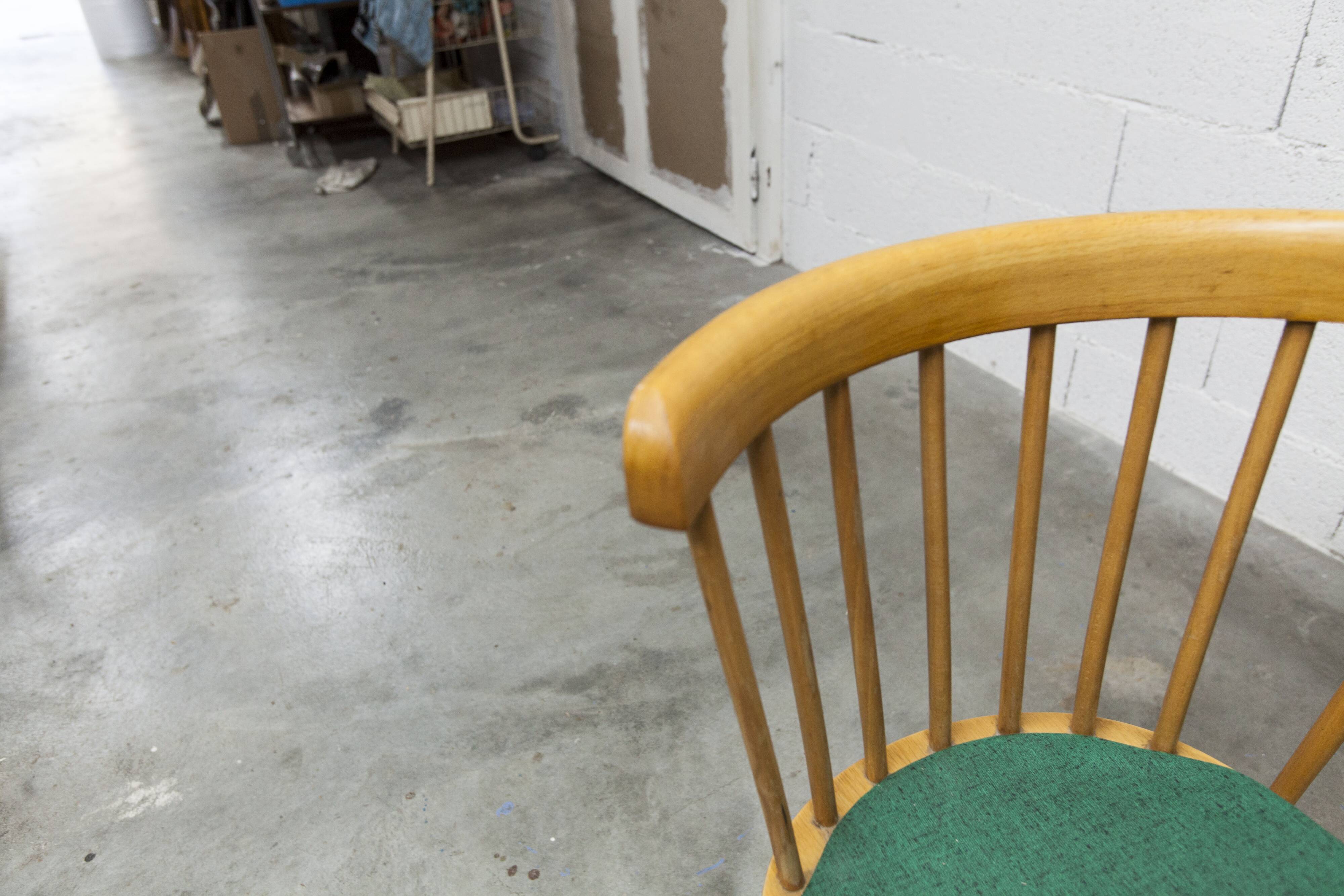 Baumann desk and its matching chair 1960 formica wood and black with green seat