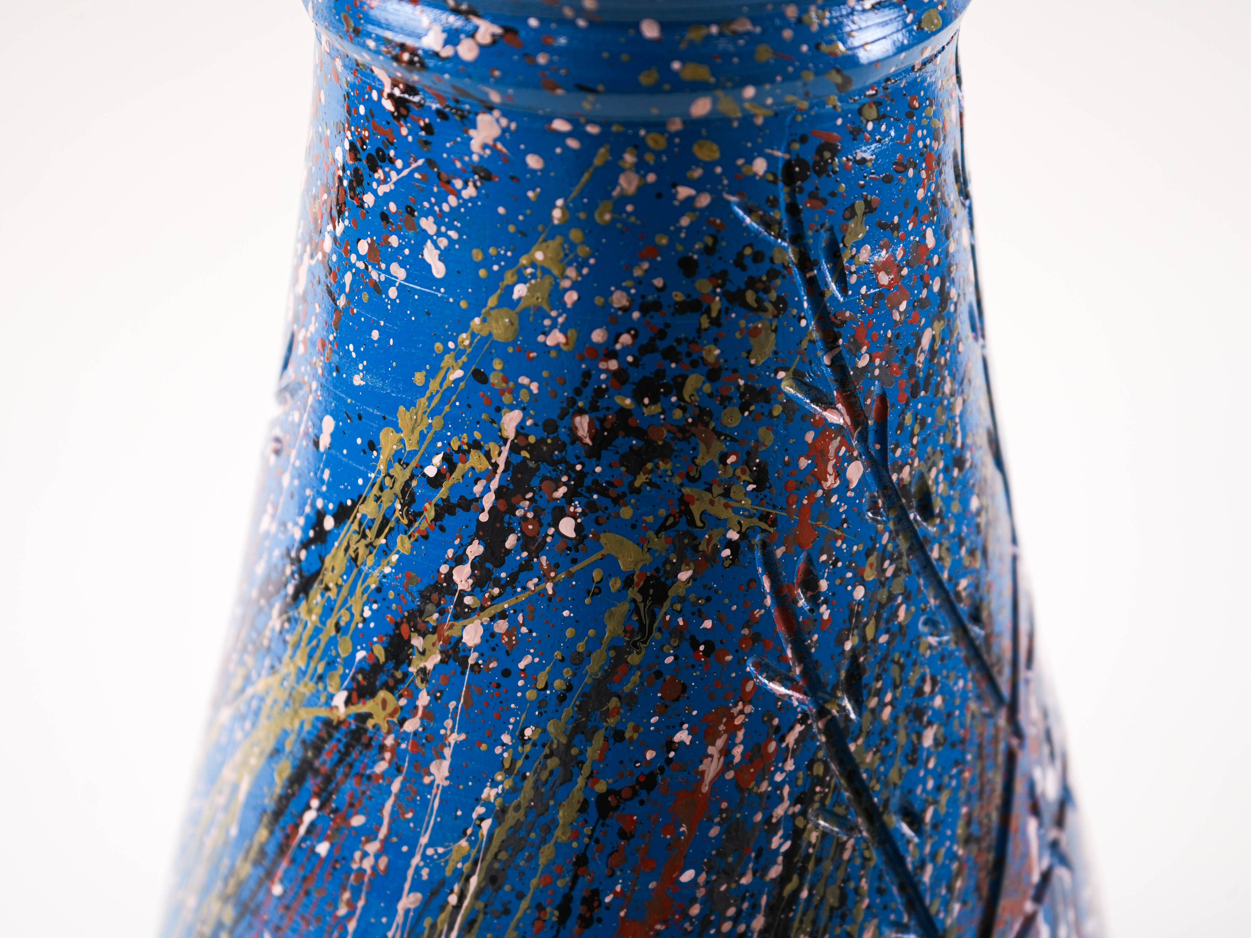 Vase en céramique bleue, design danois, années 1970, fabriqué au Danemark