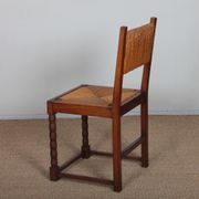 Set of 6 straw-seated solid wood chairs, French craftsmanship, 1950.