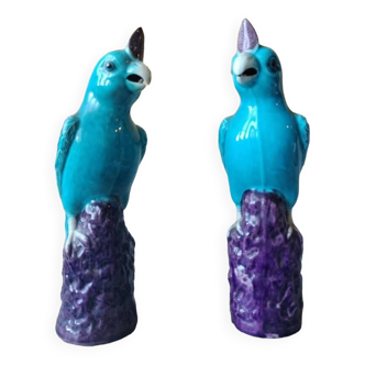 Parrot Pair In Turquoise Blue Porcelain China