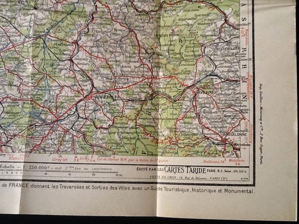 Road Map (1935) Taride N°2 Lorraine / Luxembourg Scale : 1250000th