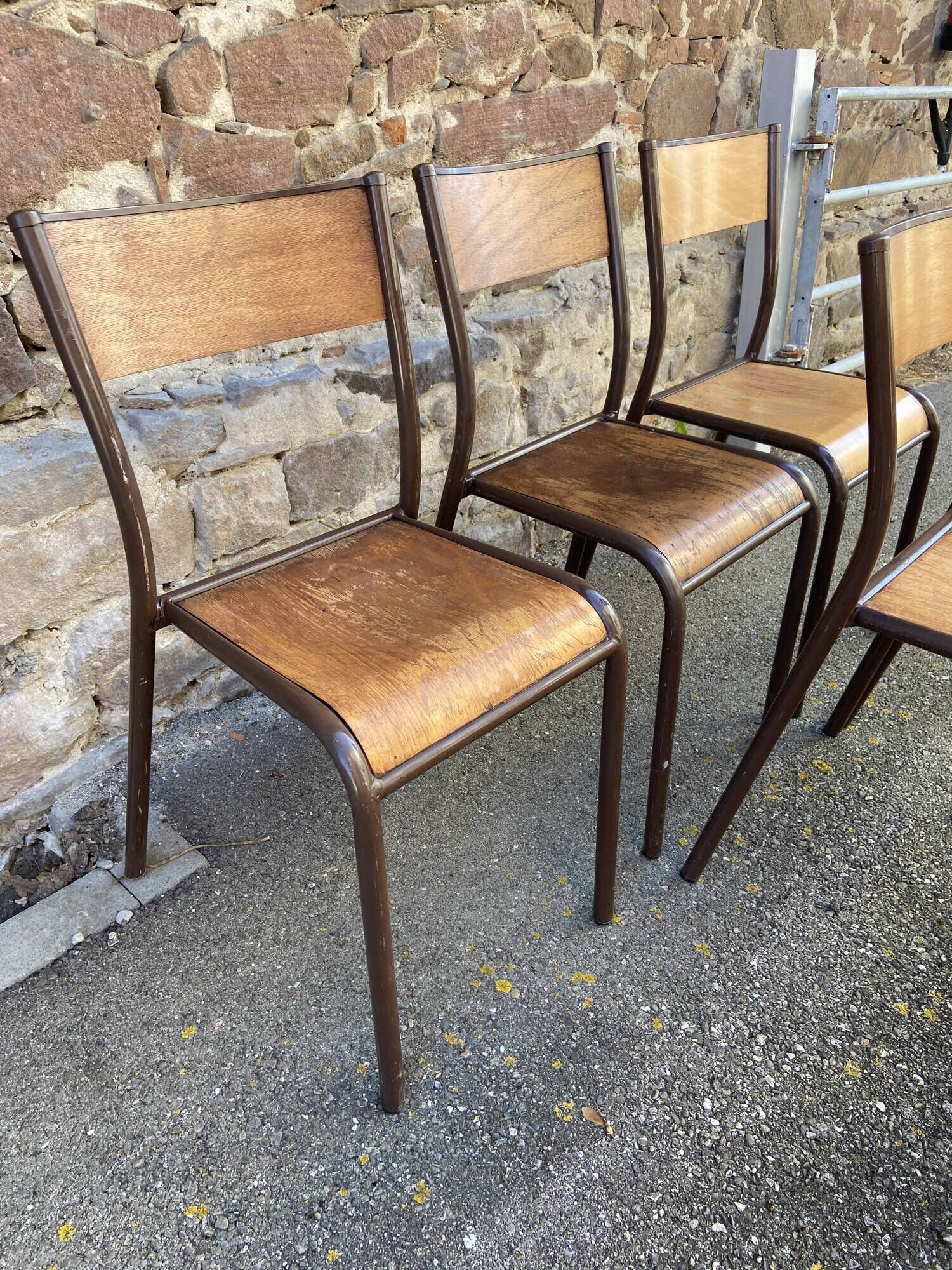 Set of 8 vintage industrial school chairs for communities mullca delagrave