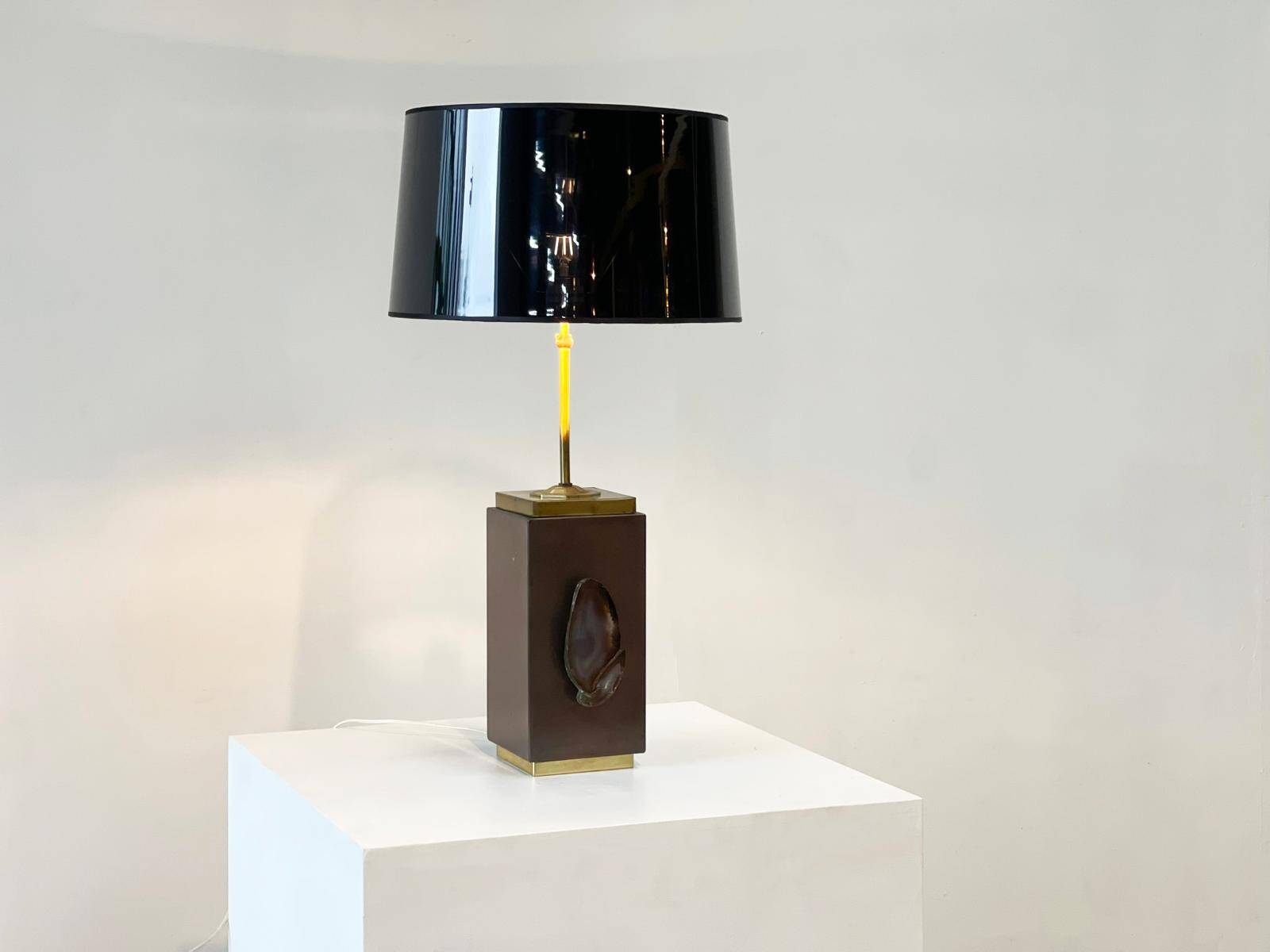 Vintage brass agate table lamp, 1970s