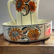 Antique bowl and basin from Saint-Amand, decorated earthenware, 1920s