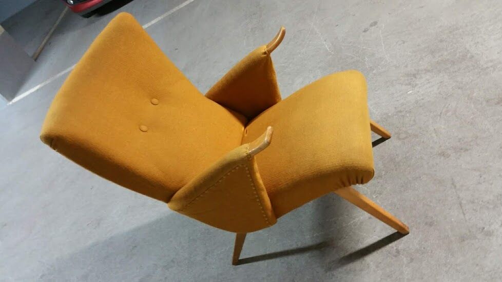 50s 60s Danish armchair has ears golden