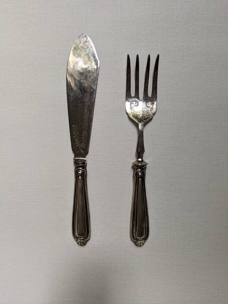 Antique 800/1000 silver carving set cutlery