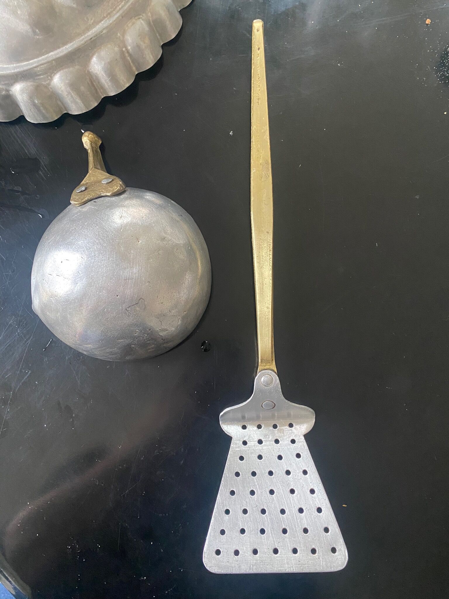Large and rare Sicilian spoon in aluminum and brass