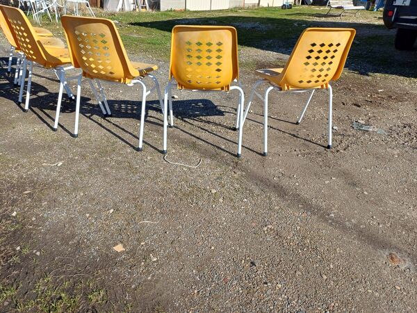 6 chaises de jardin vintage fer et plastic orange
