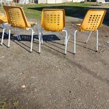6 vintage iron and orange plastic garden chairs