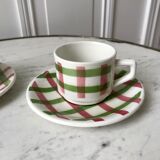 Duo of coffee cups and sub-cups Scottish / Vichy pattern 50s