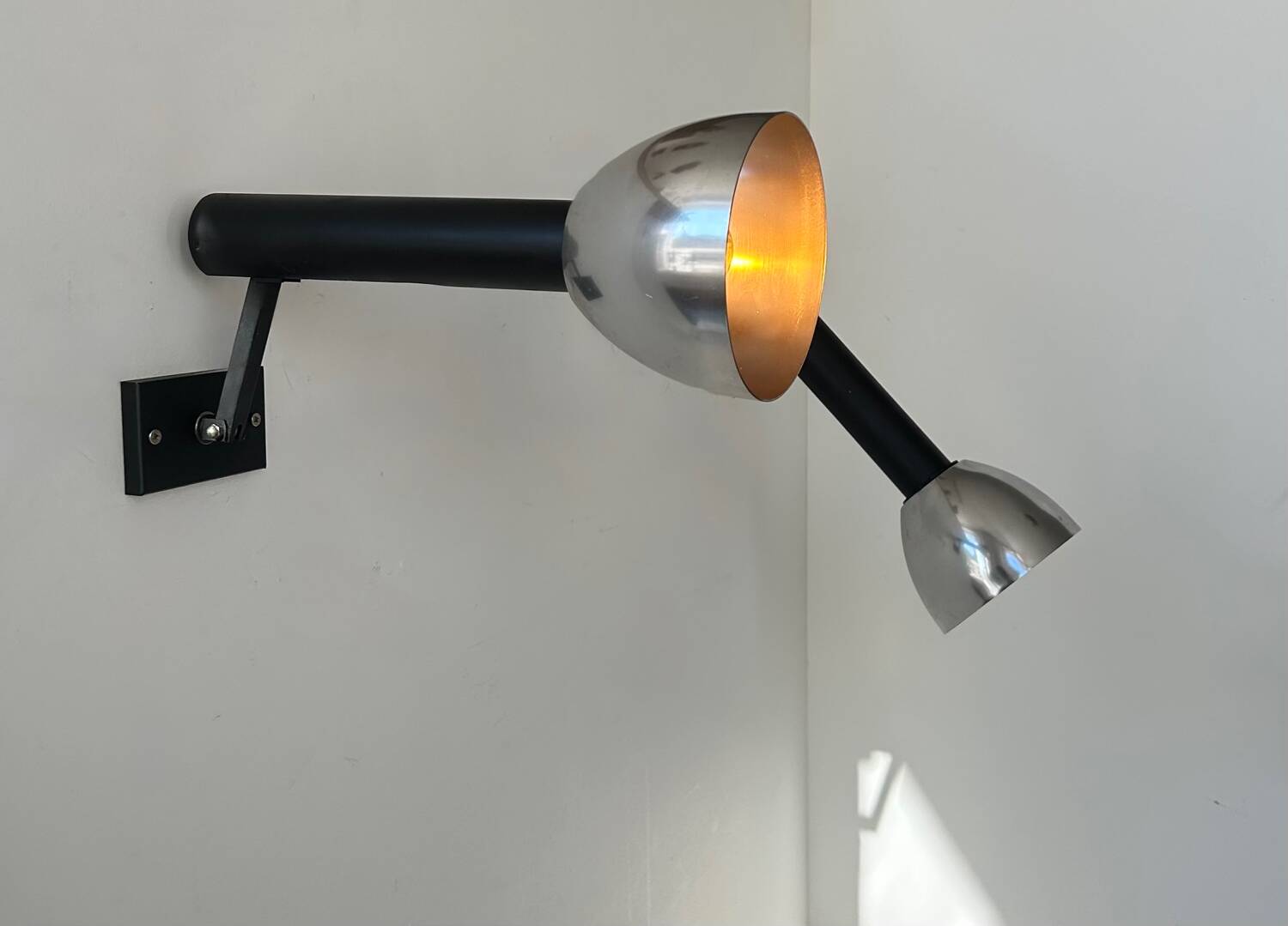 Pair of vintage wall lights, chrome and matte black metal, France 1960