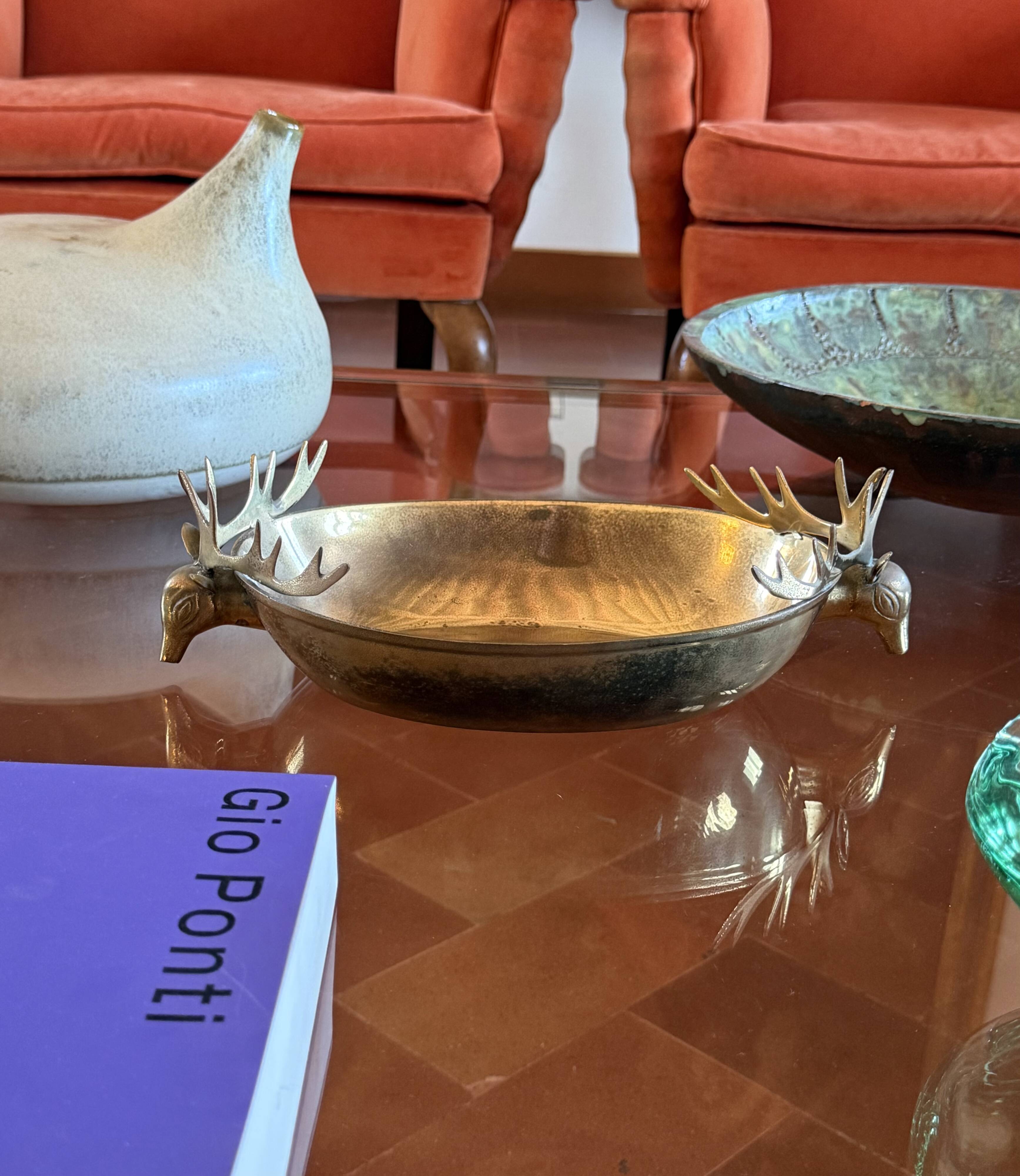 Mid-century Modern brass deers centerpiece / bowl, France 1970s