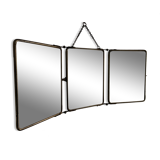 Vintage 1930s barber's triptych mirror, black beveled crystal - 28 x 70 cm