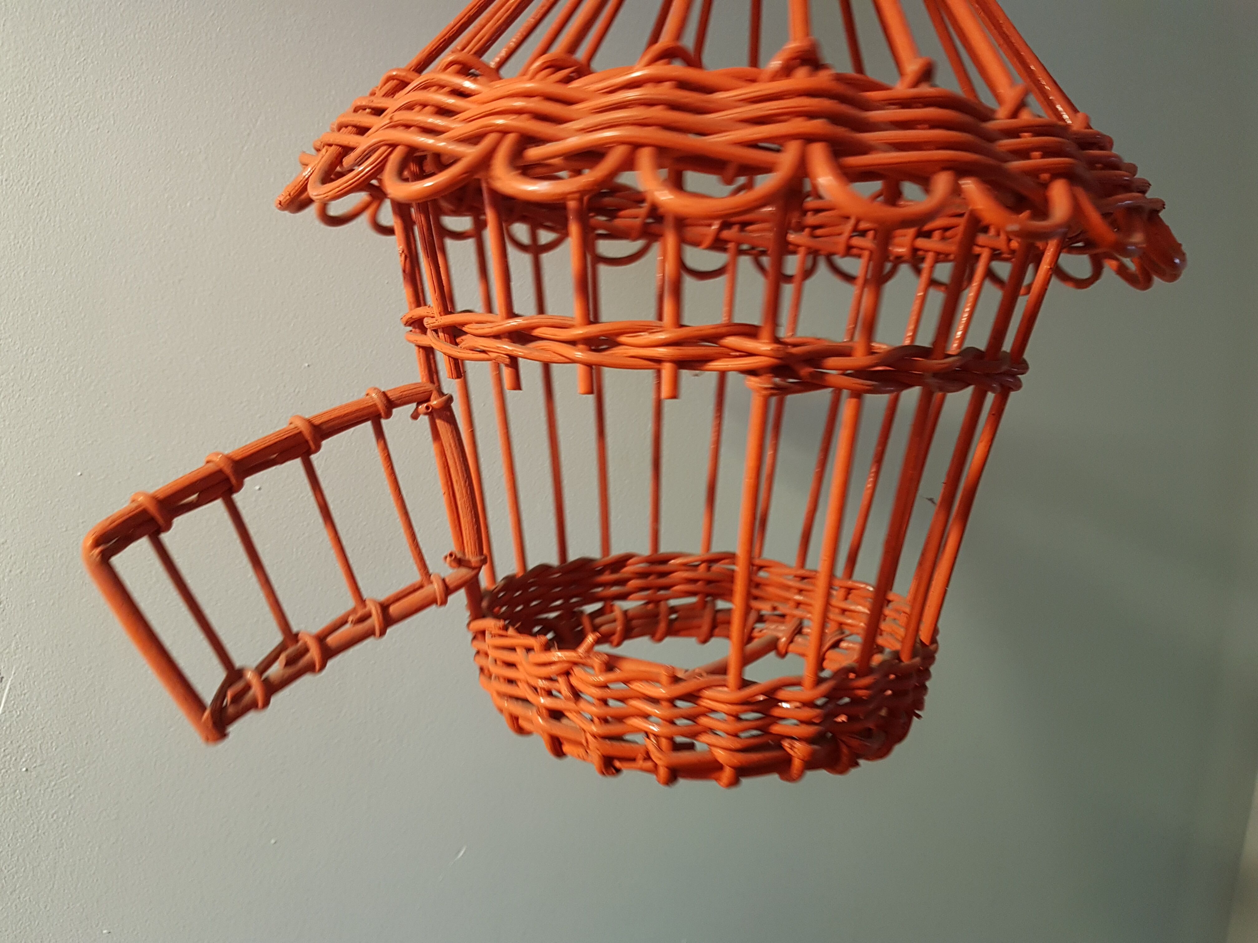 Hanging rattan bird cage orange vintage