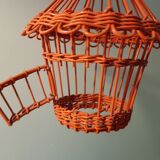 Hanging rattan bird cage orange vintage