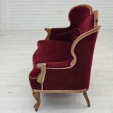 Canapé danois 2 places des années 1930, velours d'ameublement, bois de frêne, retapissé.