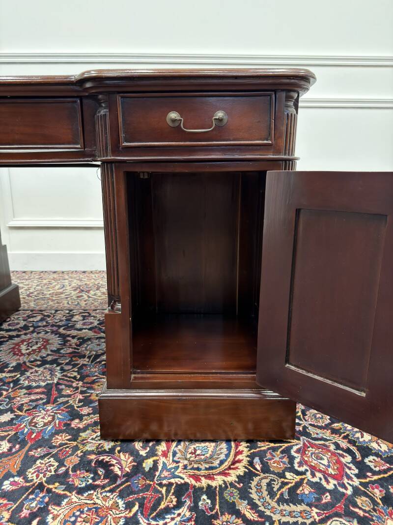Classic English Partner Desk Green Leather