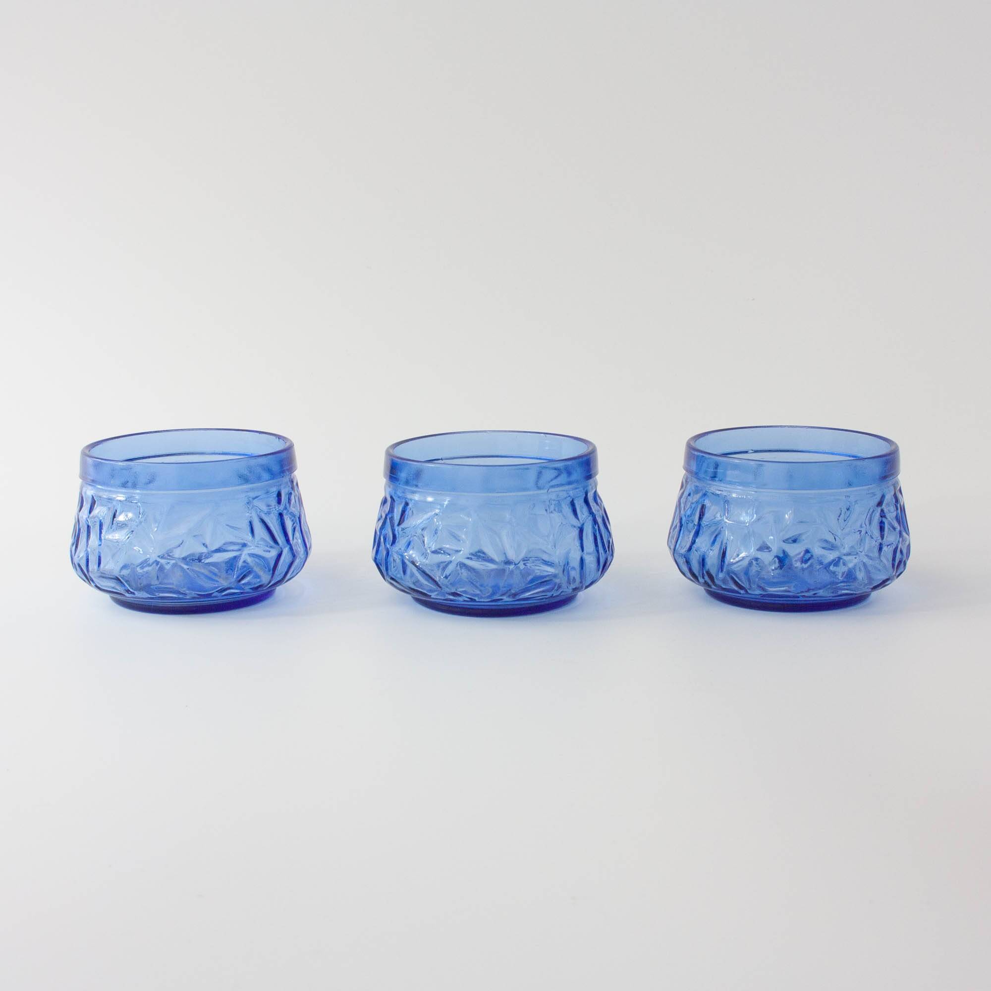 Set of 3 Vintage IVIMA Blue Glass Dessert Bowls, 1960s