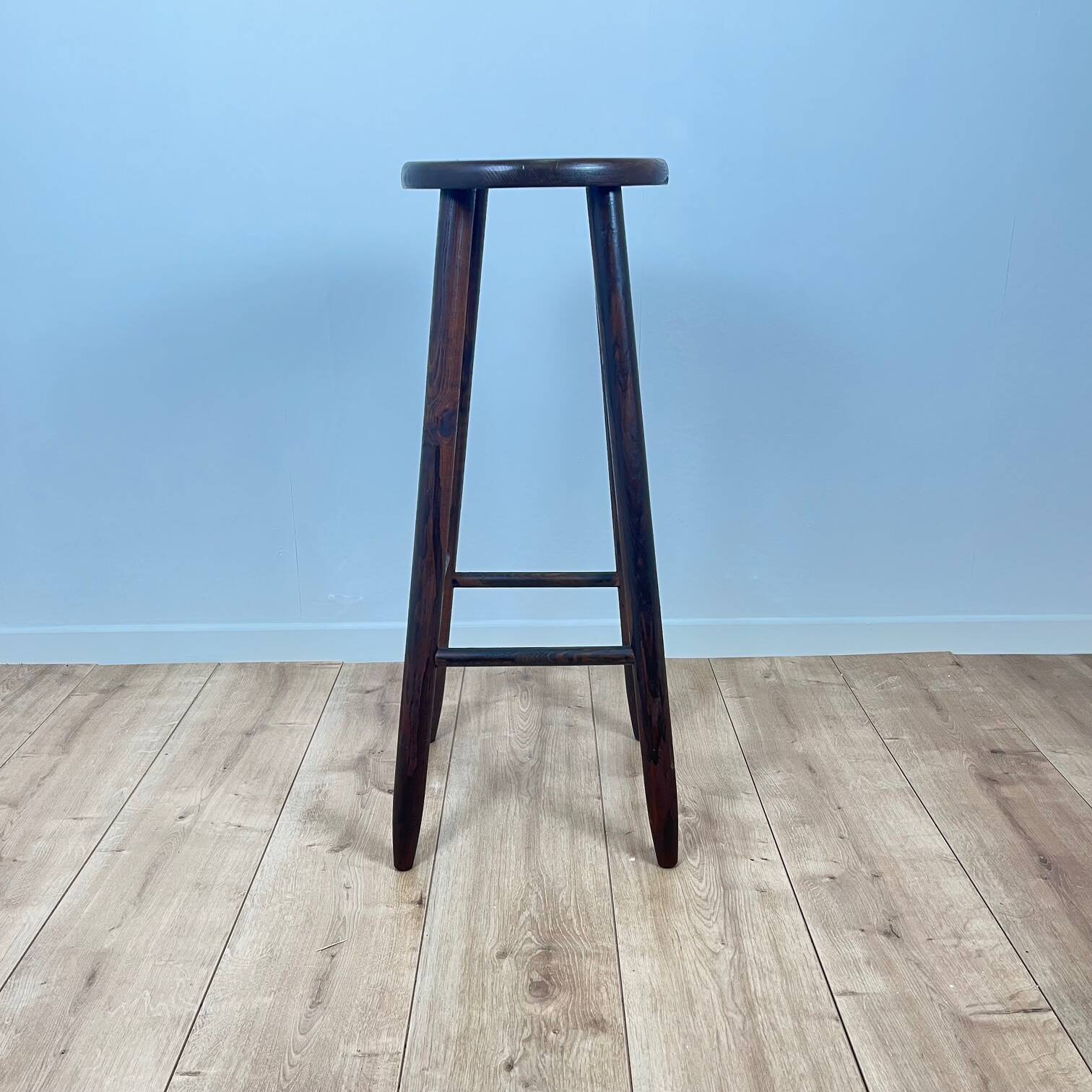 Brutalist bar stool in stained oak