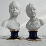Pair of biscuit busts, Tharaud, Houdon, Louise and Alexandre Brongniart
