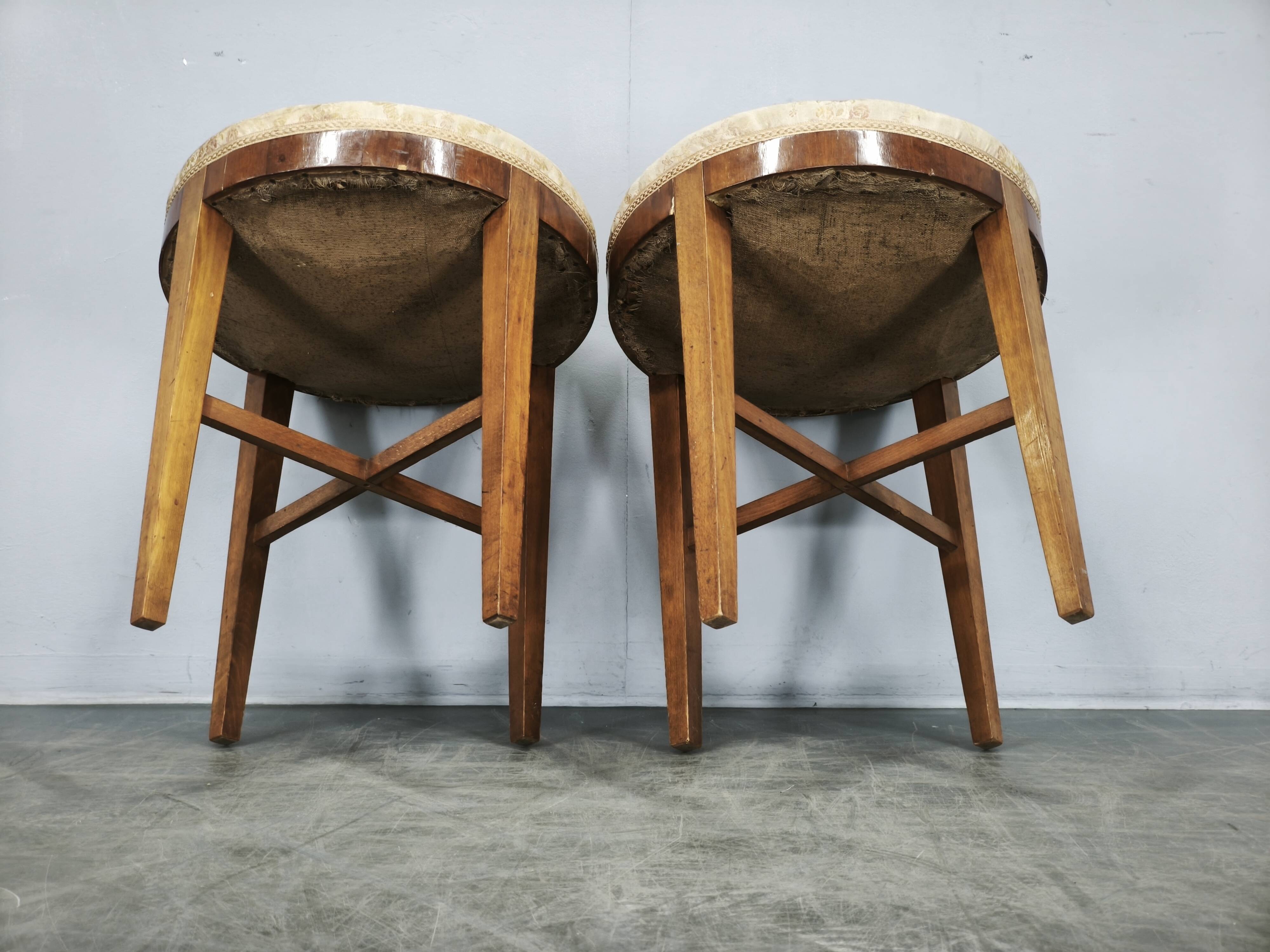 Pair of Art Deco Walnut and Beech Stools, Czechoslovakia, 1930s