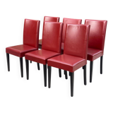 6 Italian Vega chairs in burgundy leather with high backs