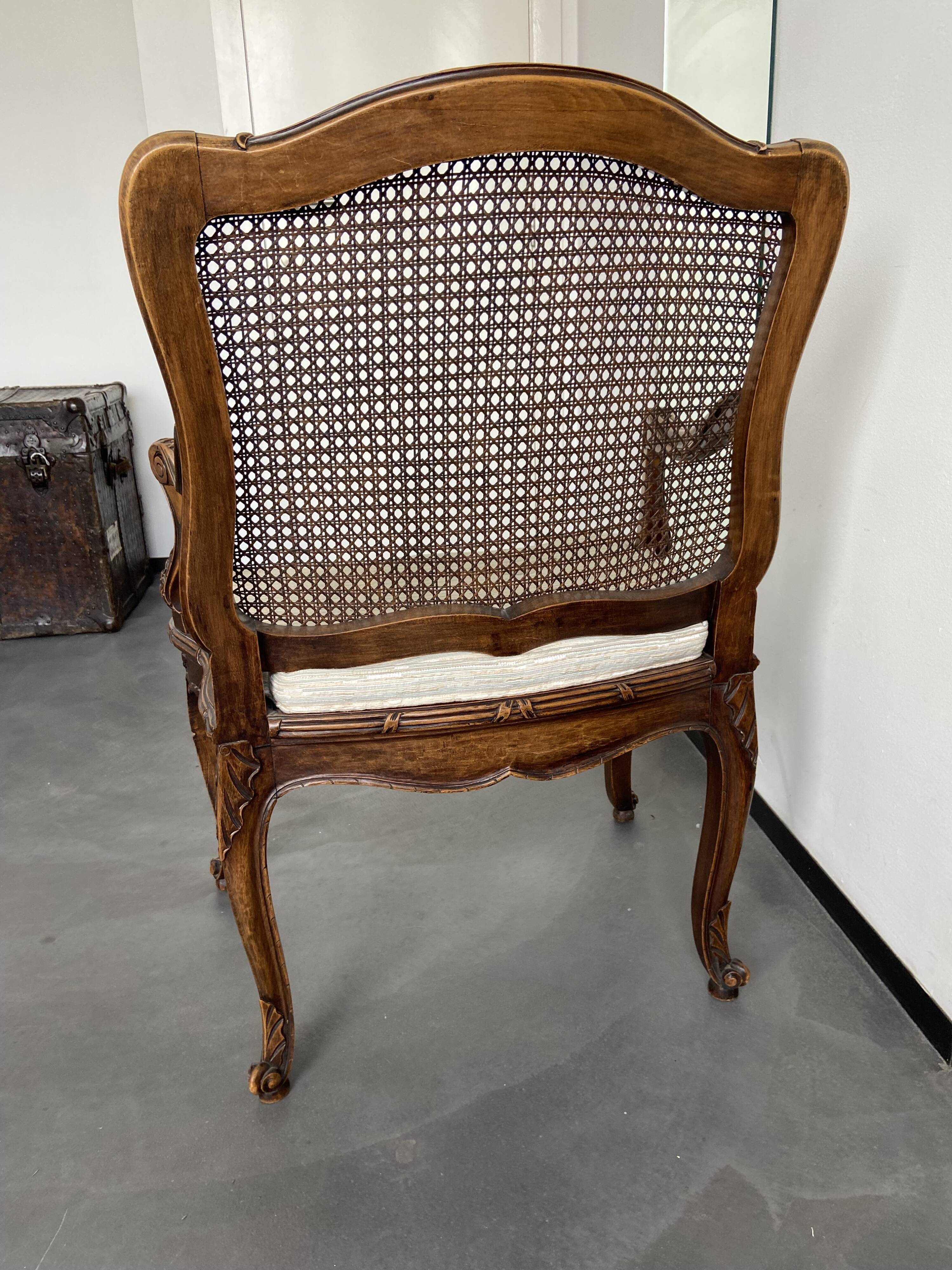 Regency canned armchair in carved walnut