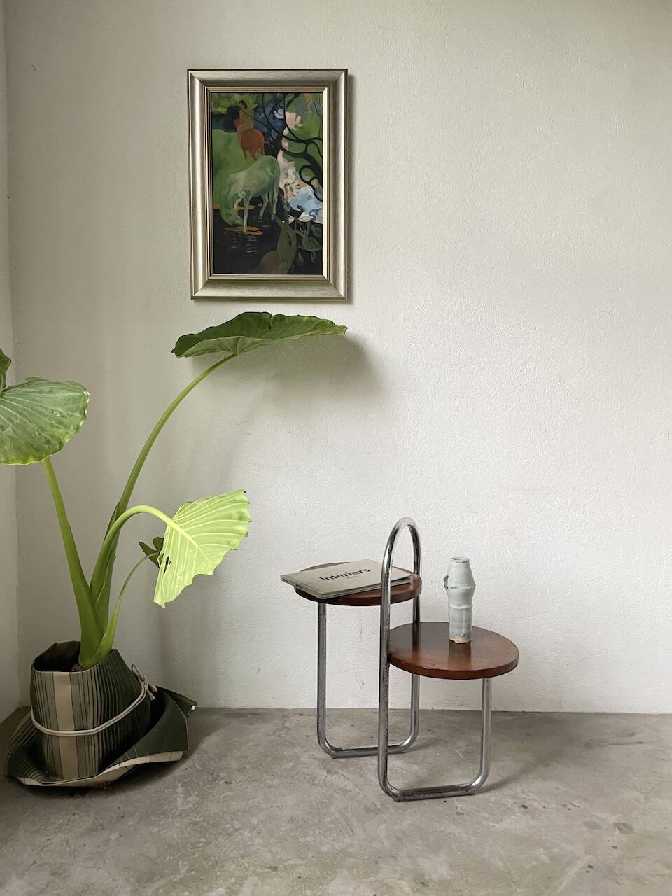 Sellette console art déco Bauhaus bois et chrome