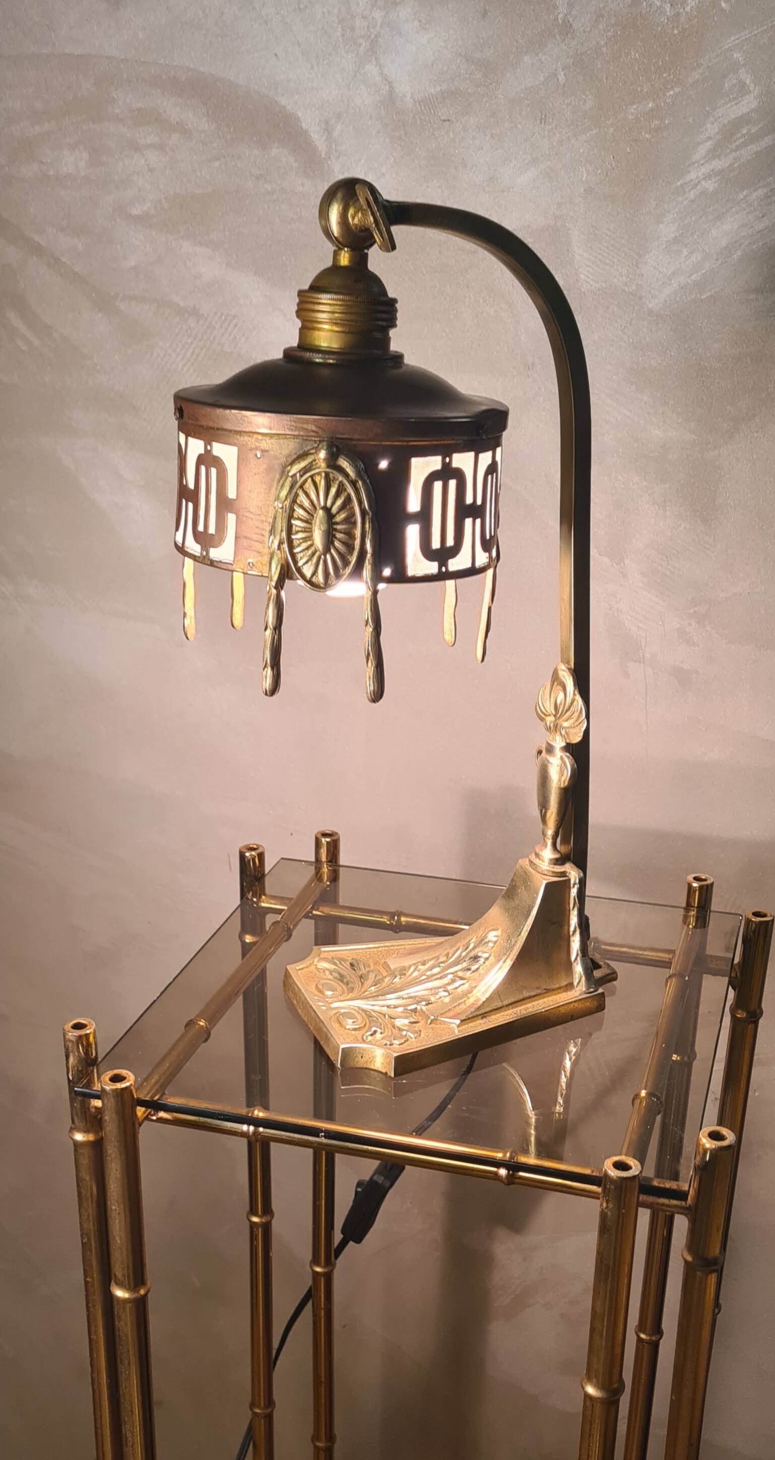1900 bronze and brass art nouveau lamp, inspired by Napoleon 3, 35x18