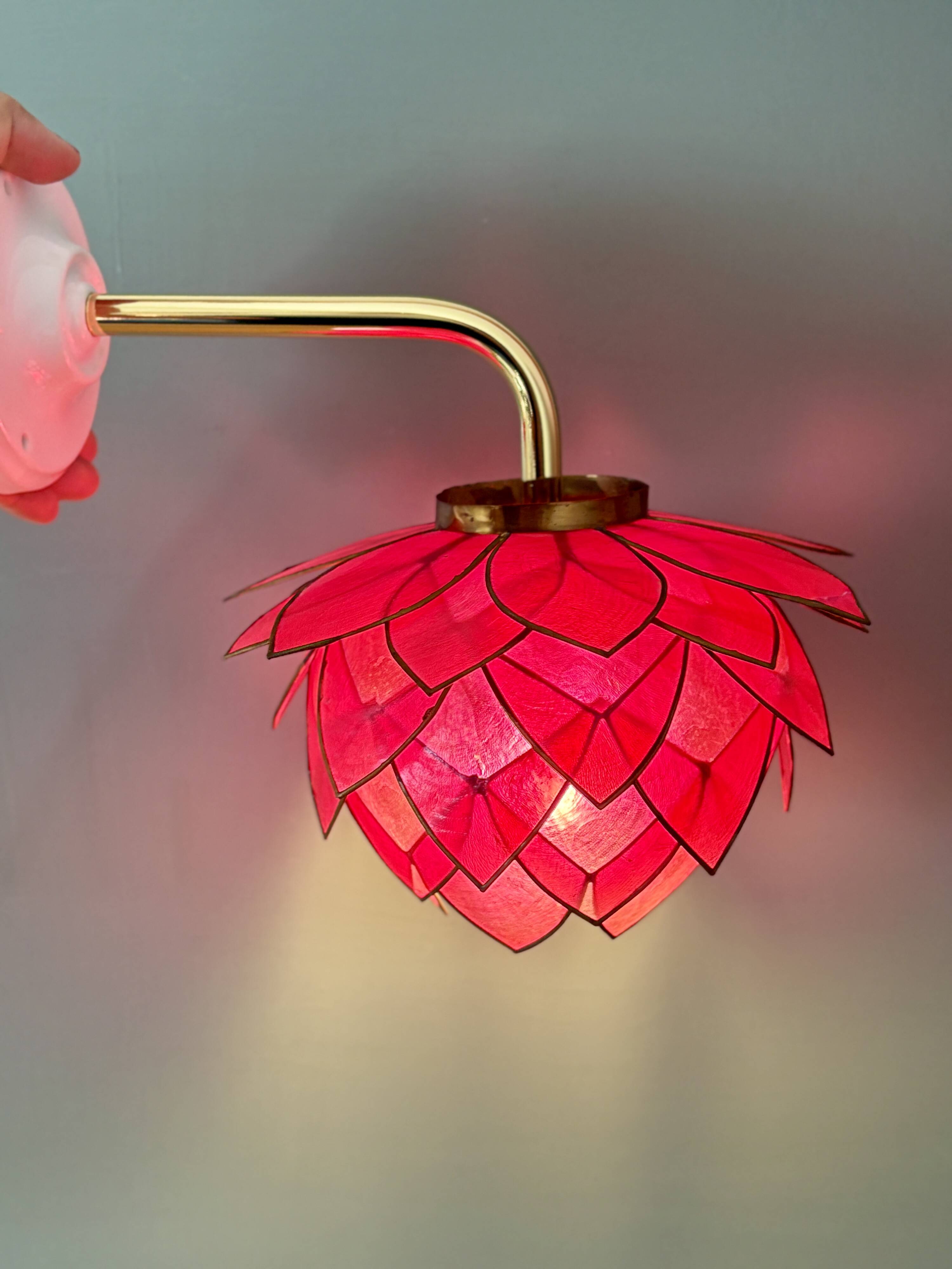 Vintage pink mother-of-pearl angled wall lamp