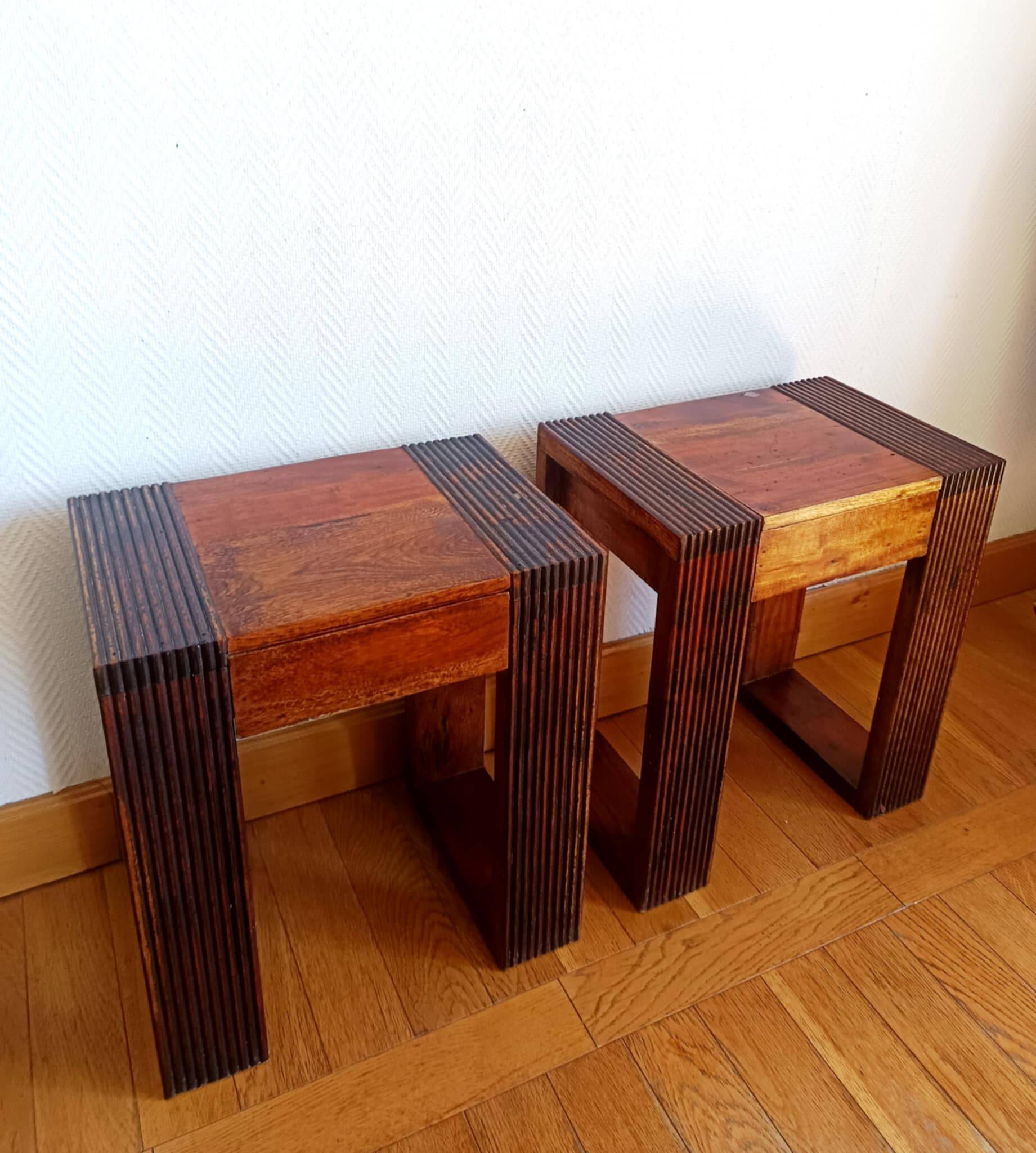 Pair of exotic wood bedside tables