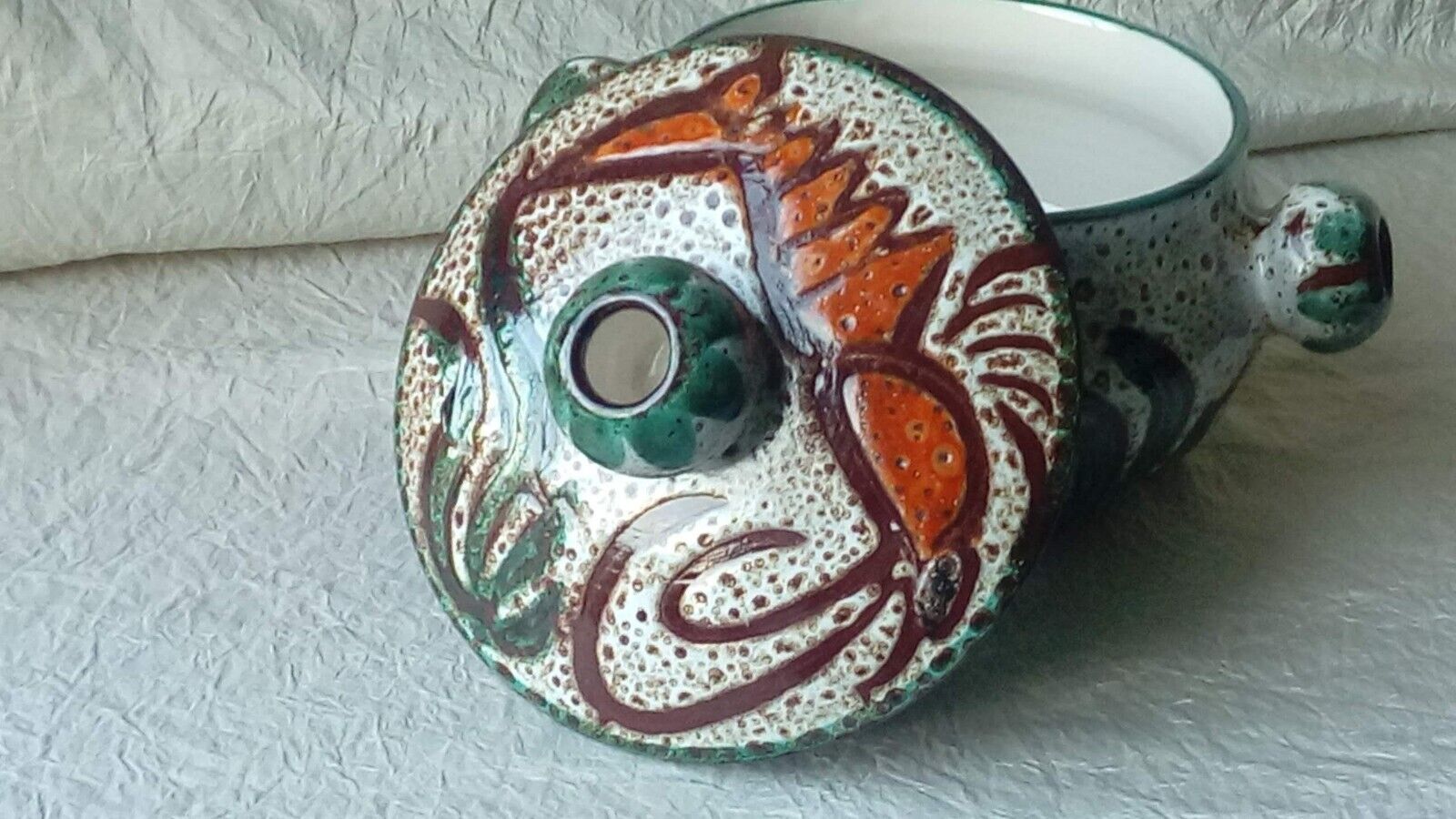 Soupiere ceramic broth vallauris decor vintage fish