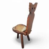 Chaises tripodes brutalistes en cuir de vache pour chat / étiquetées fabriquées en Espagne, dossier pliable, années 1960