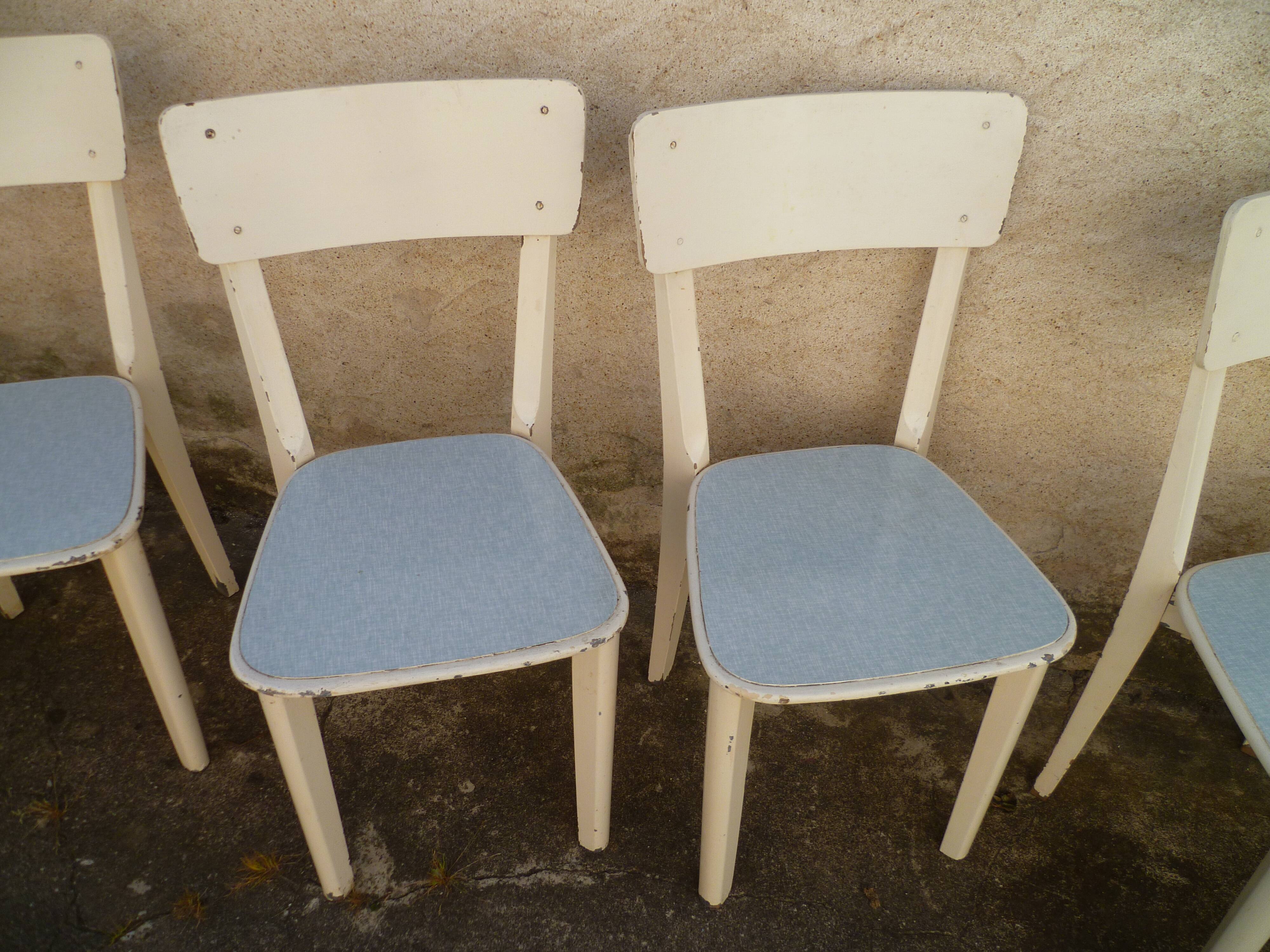 Set of 6 chairs sitting painted bentwood 1950s formica