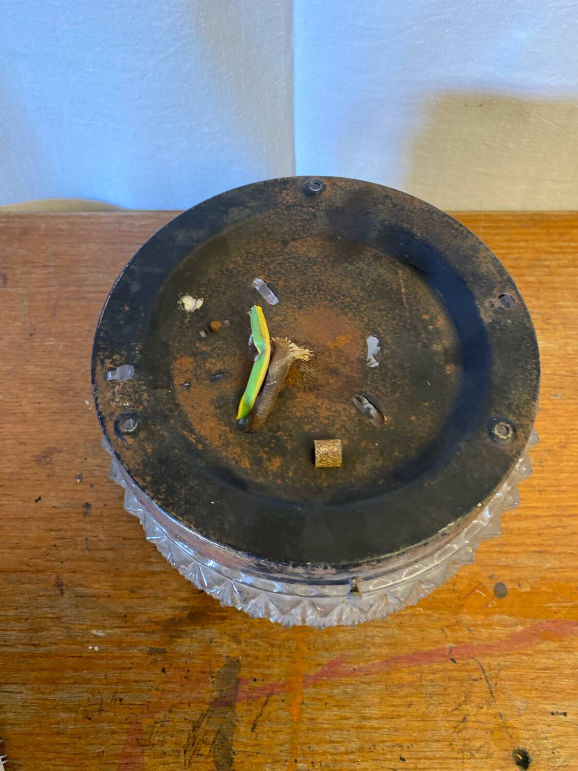Antique ceiling light wall lamp molded glass + metal support 70s vintage