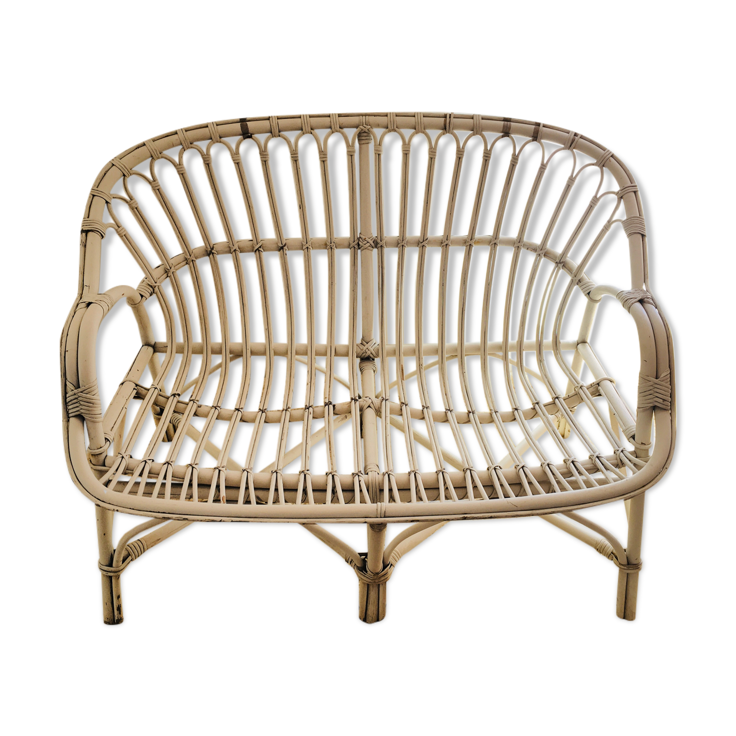 White rattan bench
