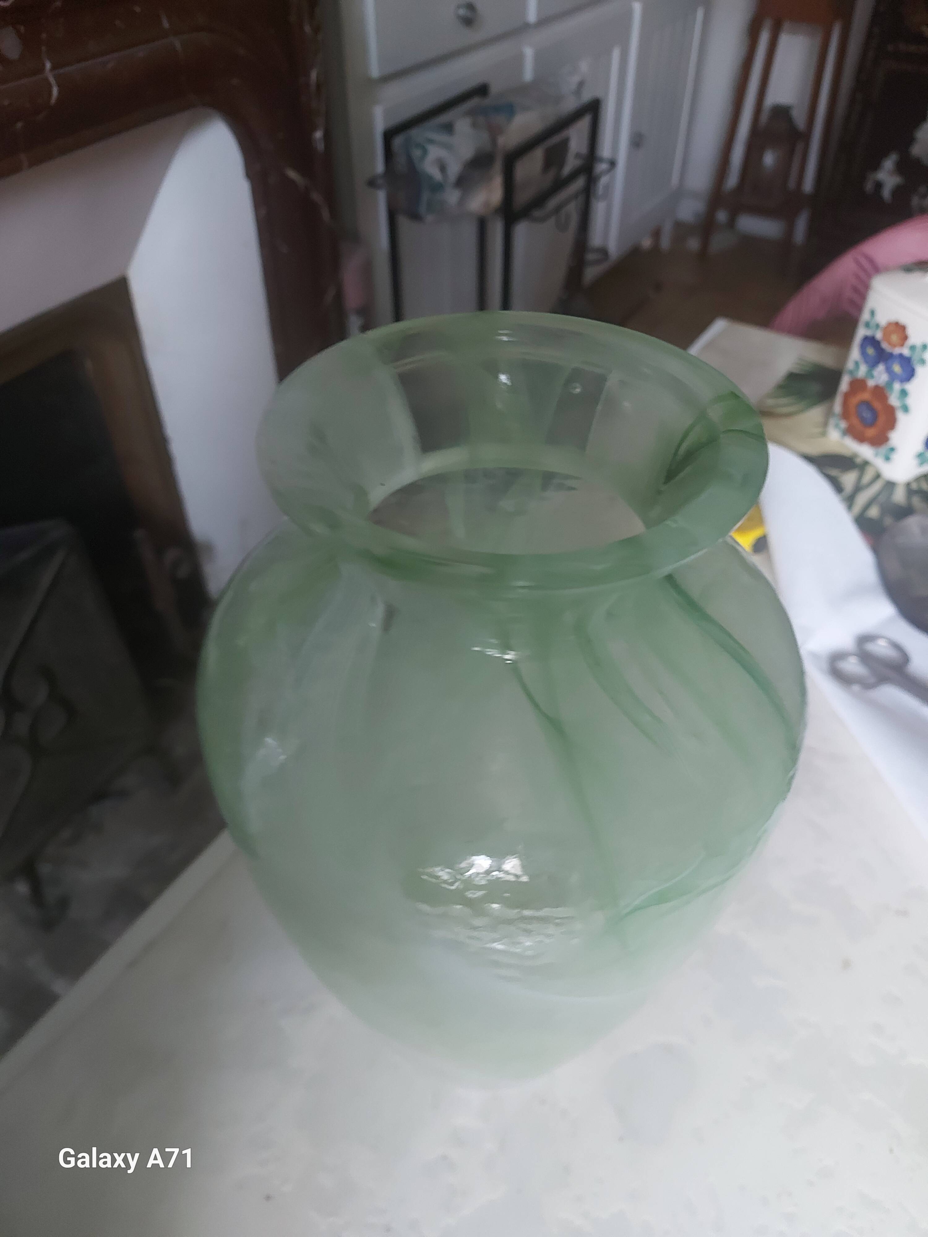 Frosted green and white glass vase