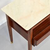 Set of 2 italian midcentury rosewood and carrara marble bedside tables