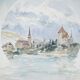 René leverd: switzerland, view of thun from la blümlisalp, original signed watercolor