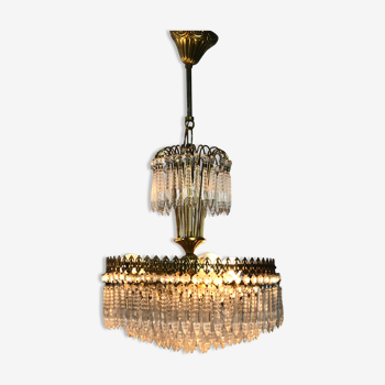 Golden brass crown chandelier and crystal taste buds 3 fires 1970