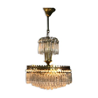 Golden brass crown chandelier and crystal taste buds 3 fires 1970