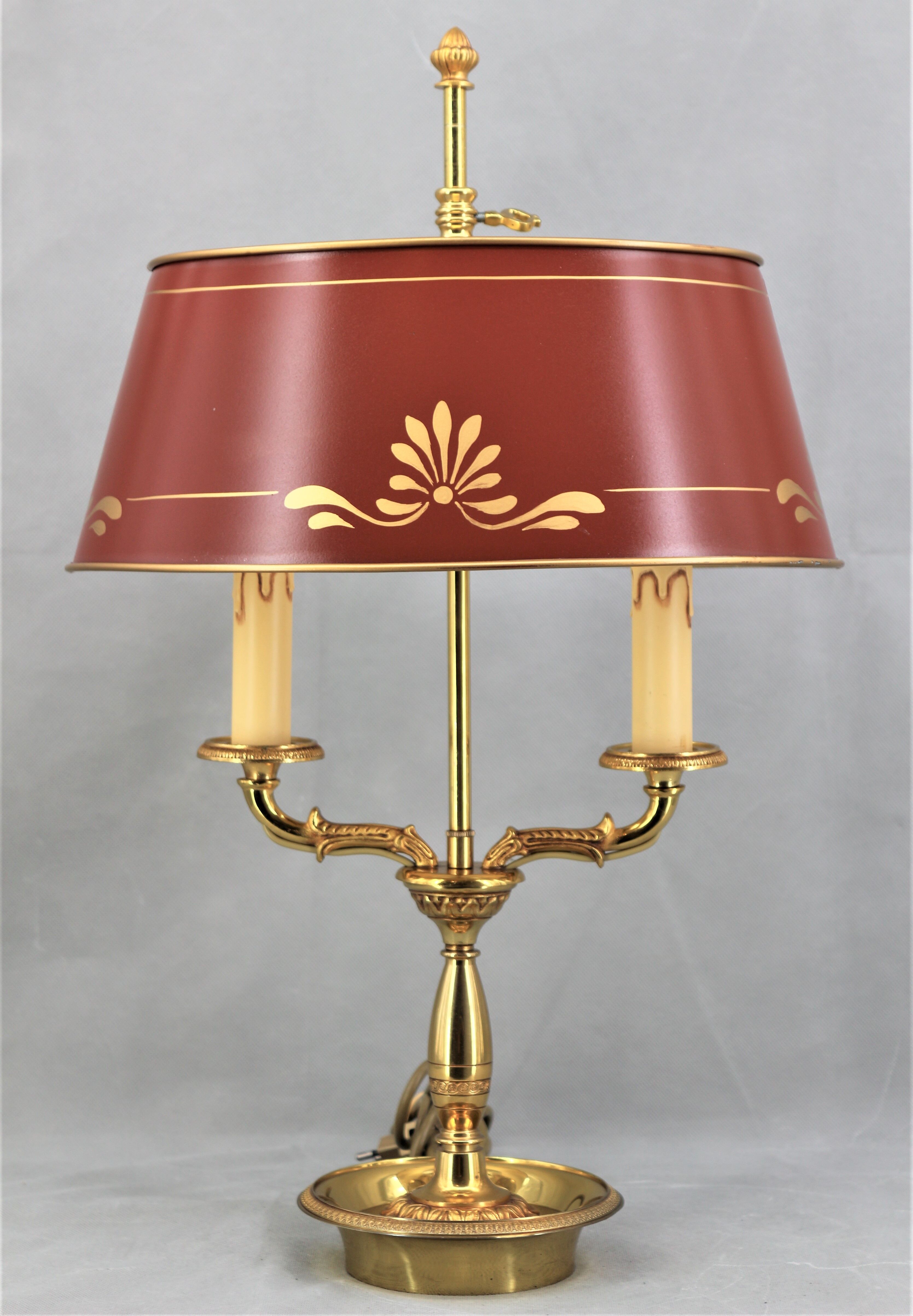 Empire style lamp two lights with oval lacquered lampshade "lucien gau"