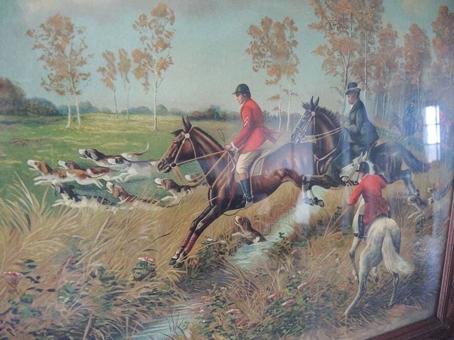 Old framed painting: hunting