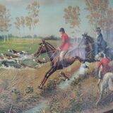 Old framed painting: hunting
