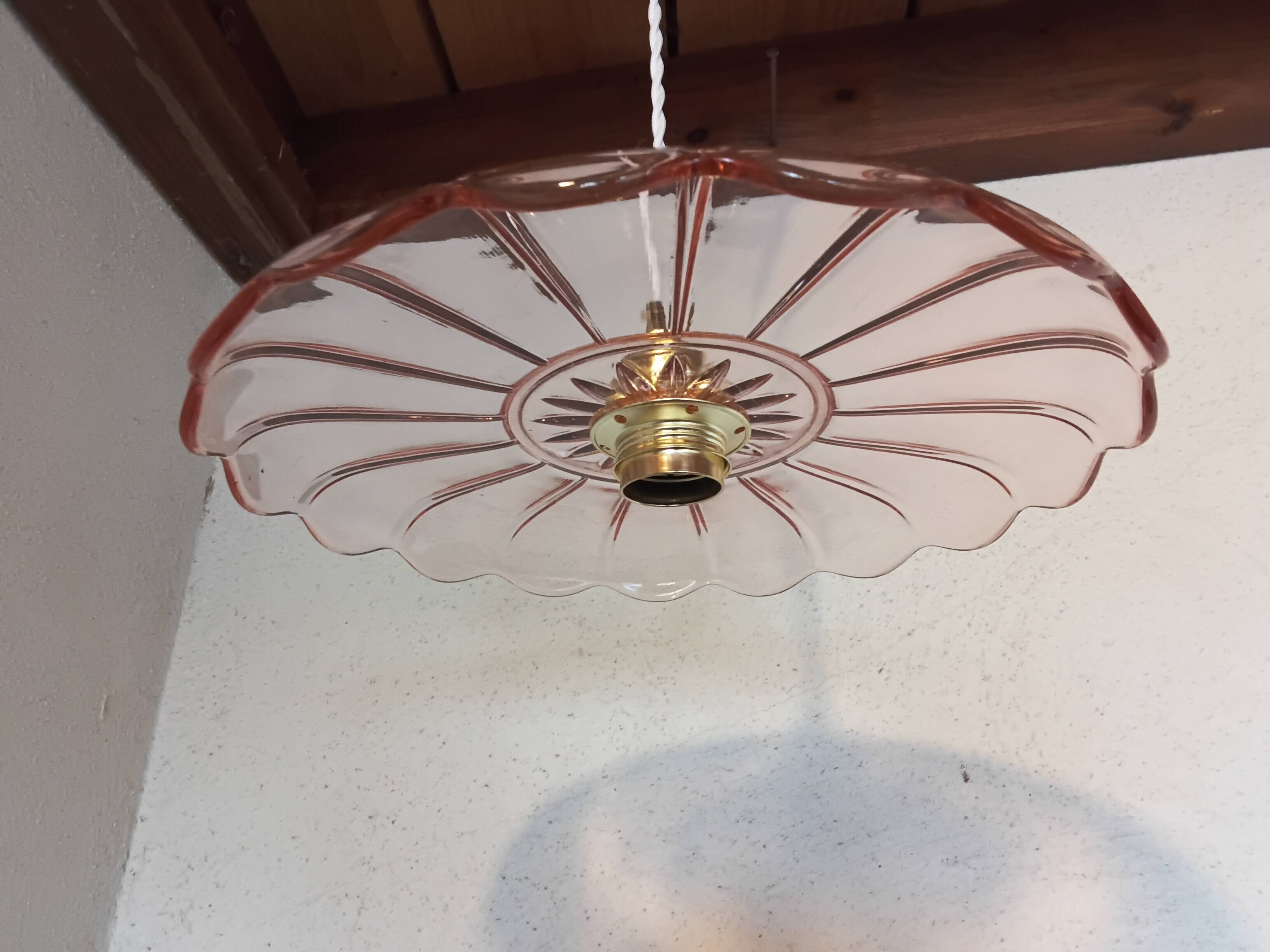 Vintage pink glass pendant light