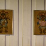 Pair of canvases on jute, ethnic art, framed by Trousson et Cie, Roubaix, 1970s.
